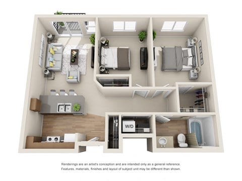 Floor plan for 2 beds, 1 bath, 794 sqft